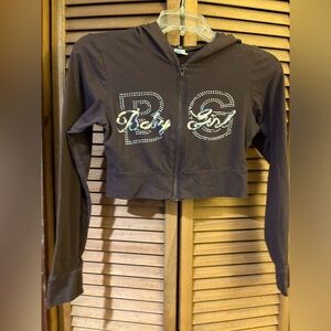 Diva baby girl woman’s junior M zip-up crop top brown with silver sequins.